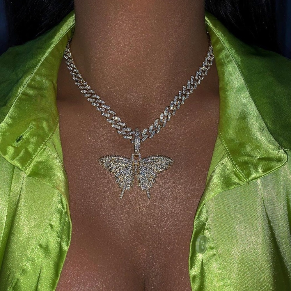 Gold Cuban Butterfly Necklace 16inch